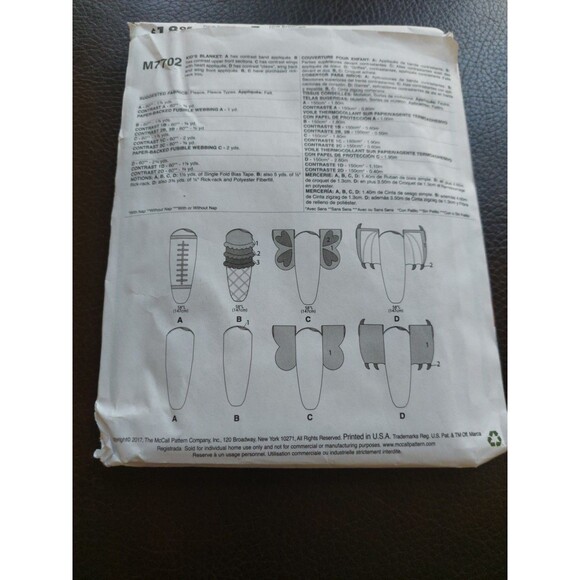 McCalls Crafts M7702 Butterfly Football Ice Cream Kids Blanket Sewing Pattern - Picture 7 of 10